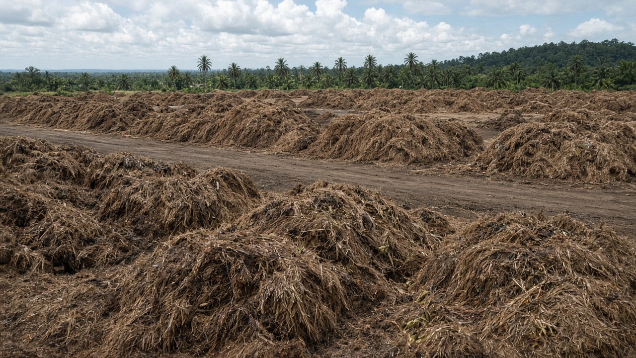 Empty fruit bunch on a solid-waste site