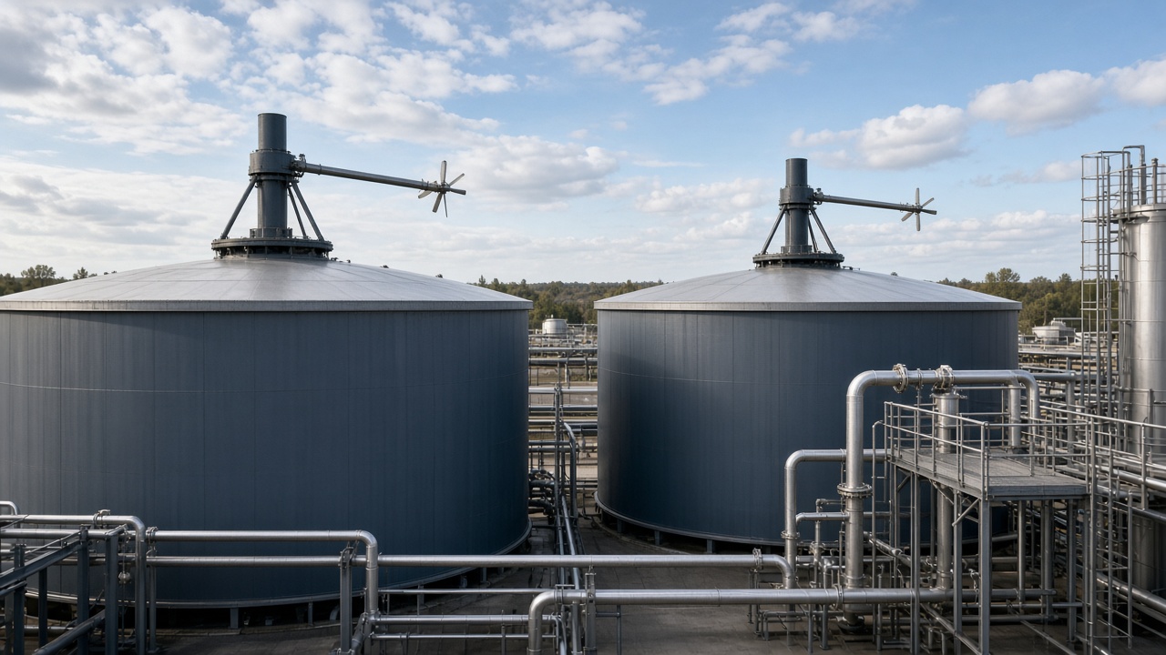 Above-ground stirred digester tanks
