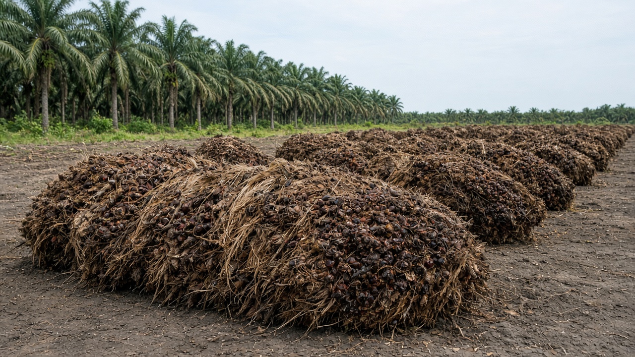 Empty fruit bunch dumped in the field