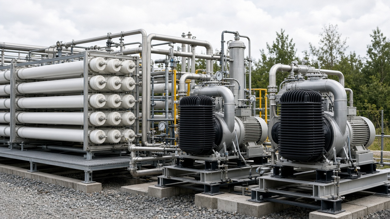 Membrane upgrading skid and compressors